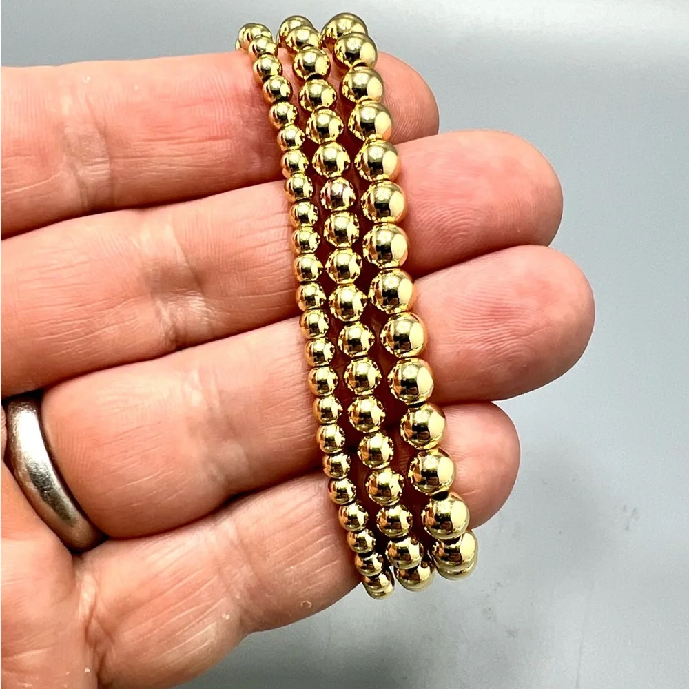 Set Of 3 Stackable Gold Plated Expandable Gold Plated Bead Bracelet - Picture 3 of 3